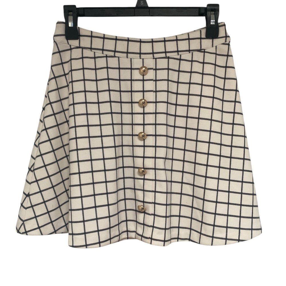 Candie's Cream and Black Checkered A-Line Skirt GUC S